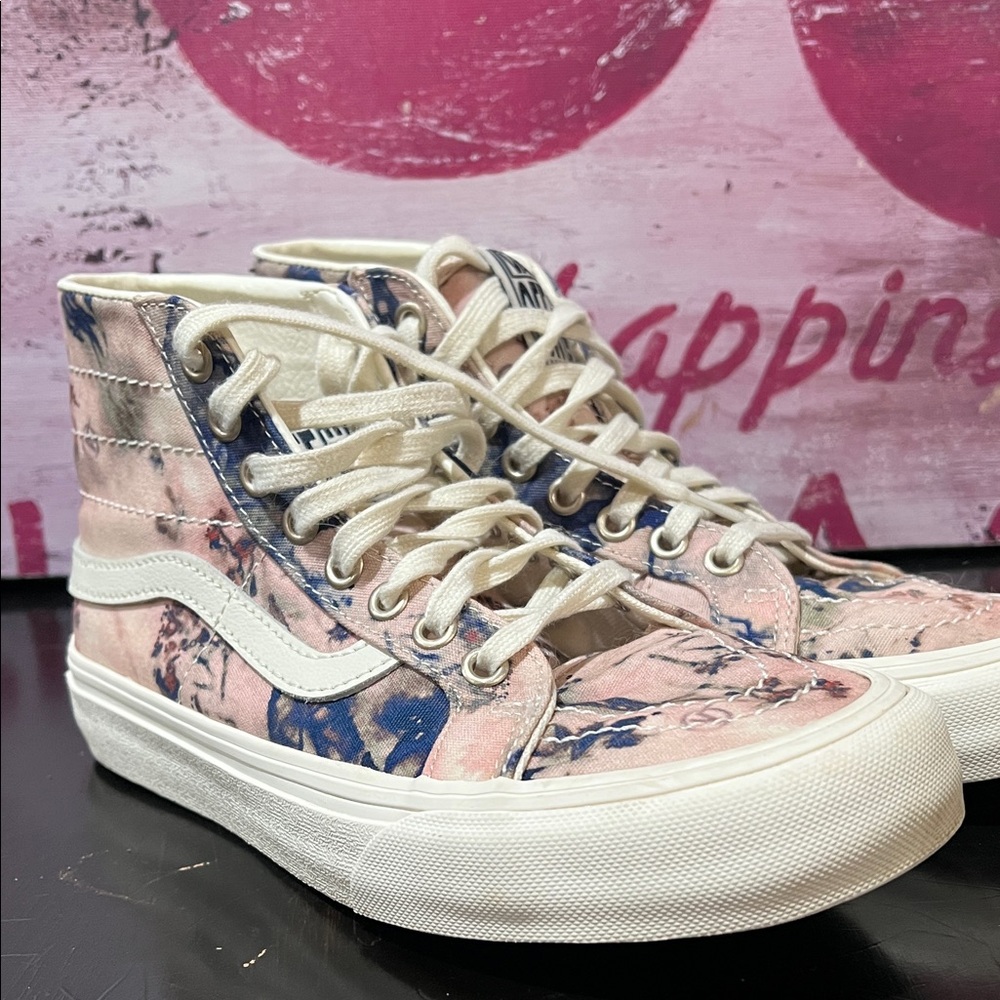 Vans Women's Artistic Pink and Blue High-Tops OFF THE WALL